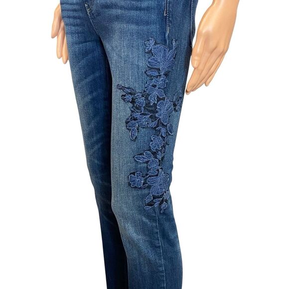 White House Black Market Skinny Ankle Capris Size 2 Petite Embroidered Mid Rise - Picture 3 of 8